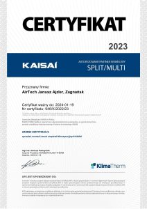certyfikat Kaisai klimatyzacja Kielce